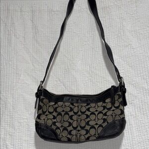 Coach Black and Tan Signature Shoulder Bag